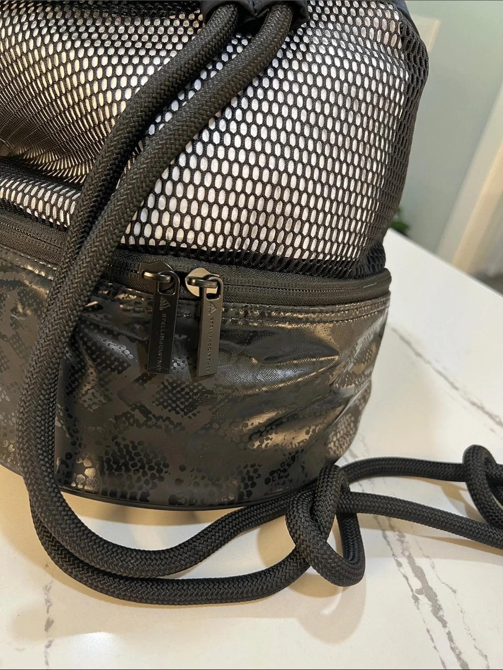 Adidas by Stella McCartney Black Mesh Drawstring Backpack Boxing Gymsack